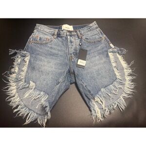 One Teaspoon NEW Misty Blue Frankies Shorts‎ Women's 23 Blue Denim Long Length